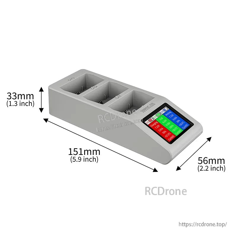 DJI Mini 4 Pro Charger with three slots and digital display