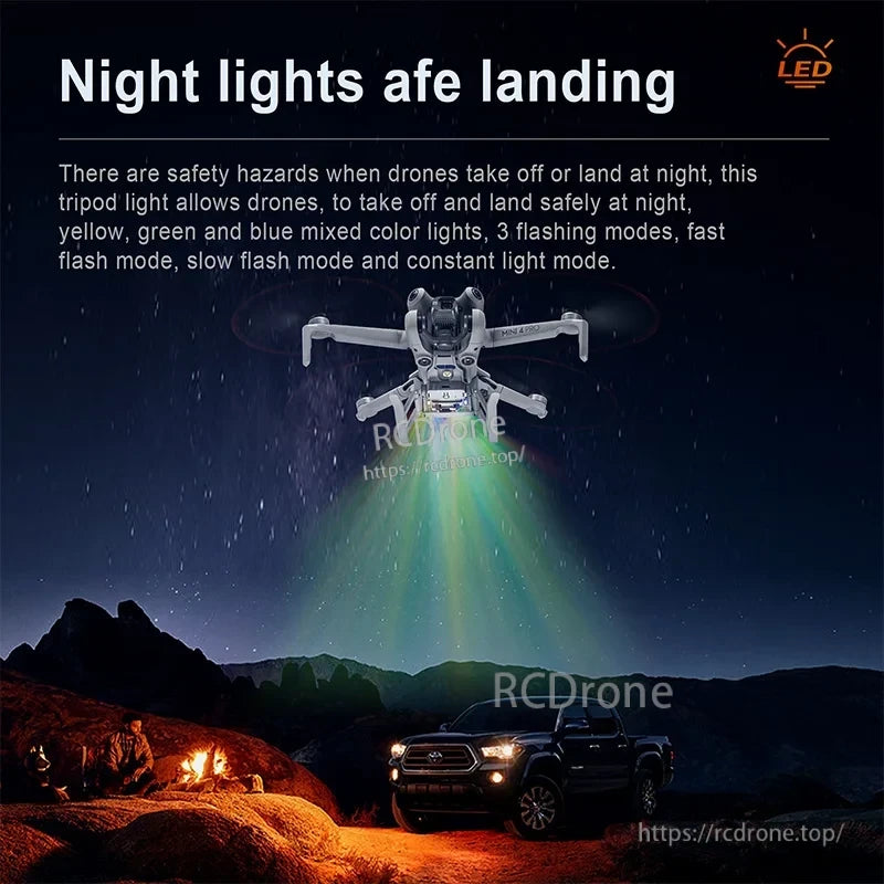 DJI Mini 4 Pro Landing Gear, Drones' nighttime takeoff and landing pose safety risks; this tripod light ensures safe operations with yellow-green-blue mixed color lights.