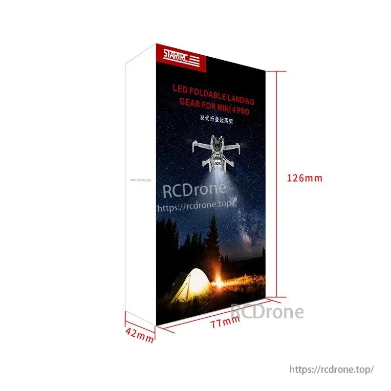 DJI Mini 4 Pro Landing Gear, LED foldable landing gear for Mini 4 Pro, glowing, compact design, night use.