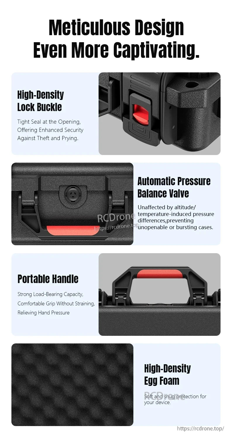 DJI Mini 5 Pro Water Case, Secure, durable case with theft-proof buckle, pressure valve, comfortable handle, and protective foam for safe, convenient transport.