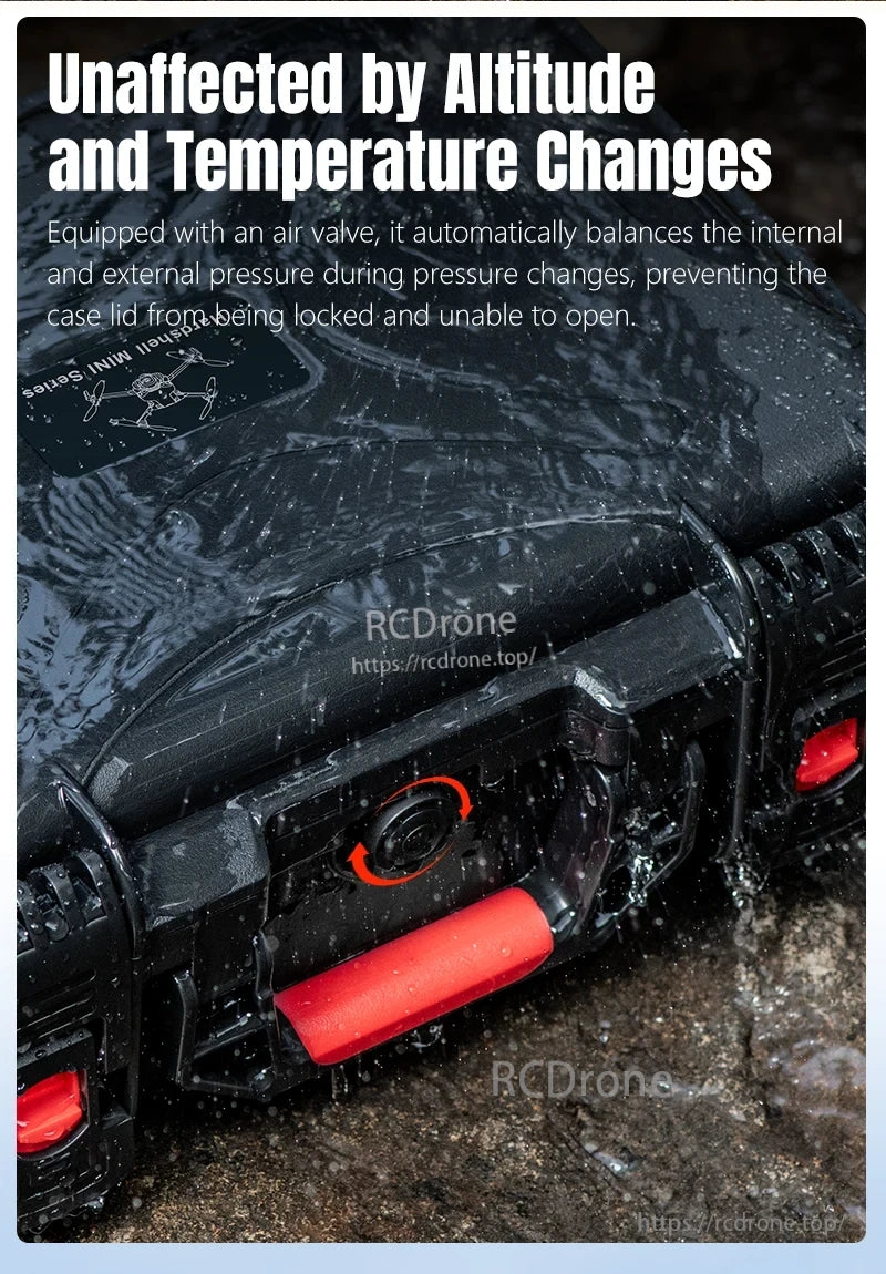 DJI Mini 5 Pro Water Case, Waterproof case with air valve balances pressure, unaffected by altitude and temperature changes.