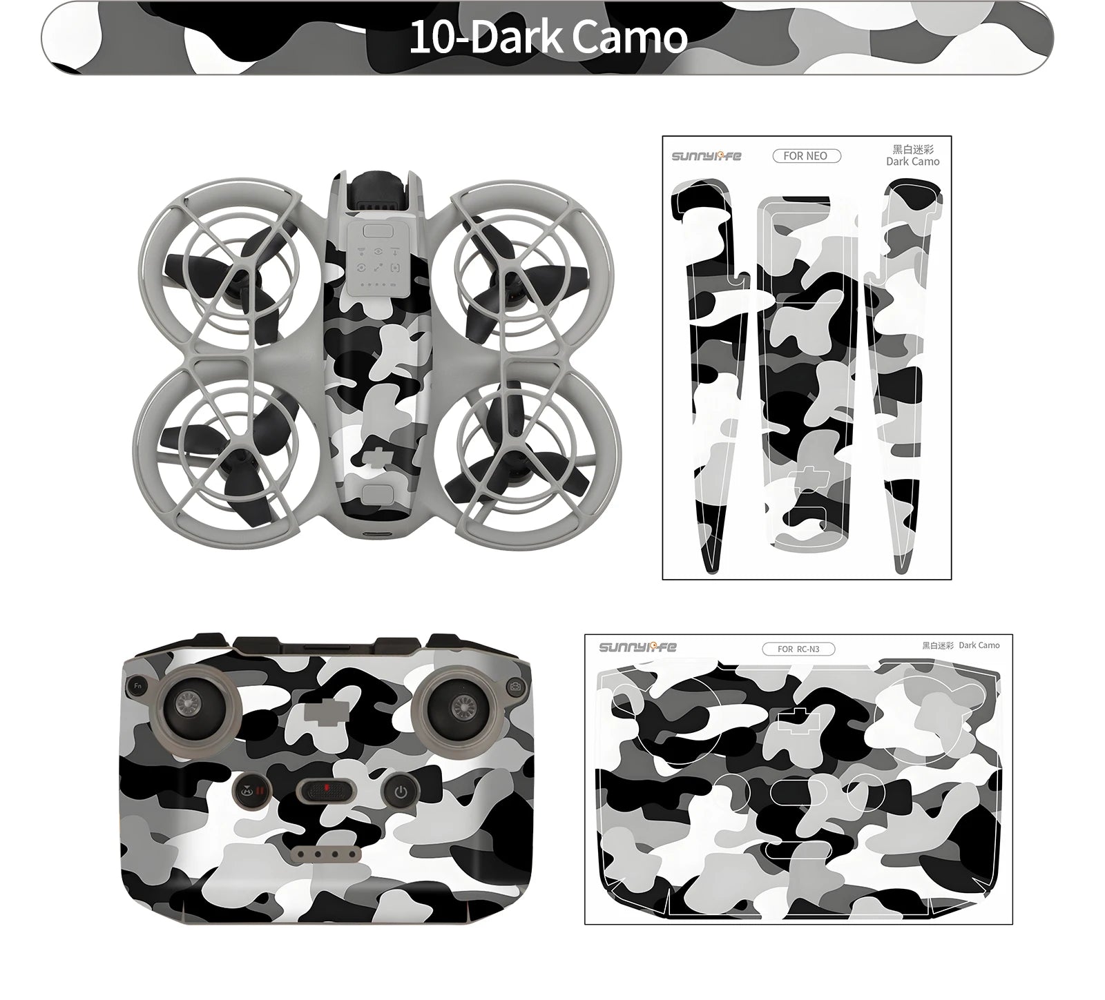 DJI Neo Drone Accessory Kit, Accessories kit for DJI Neo Ra1 drone, includes camouflage pattern and sunshade, ideal for outdoor flights.