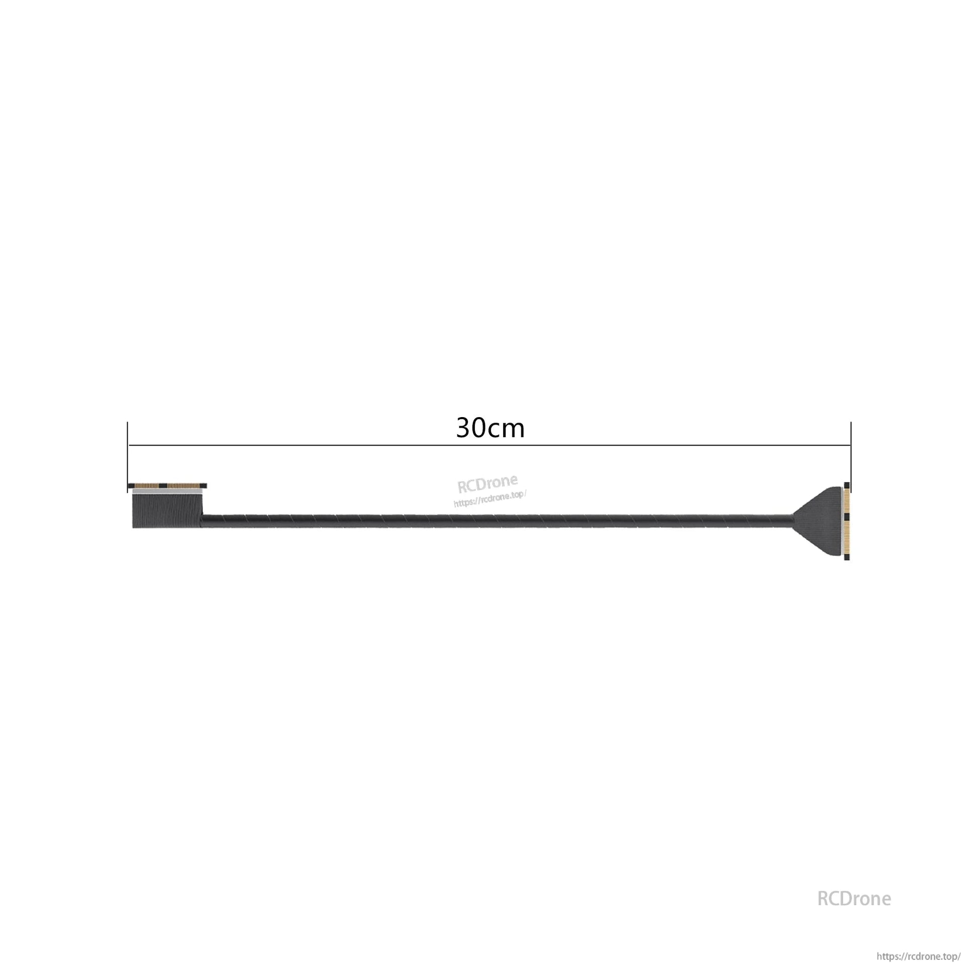 30 cm long coaxial cable lead with board connectors, full-length view with measurement guide