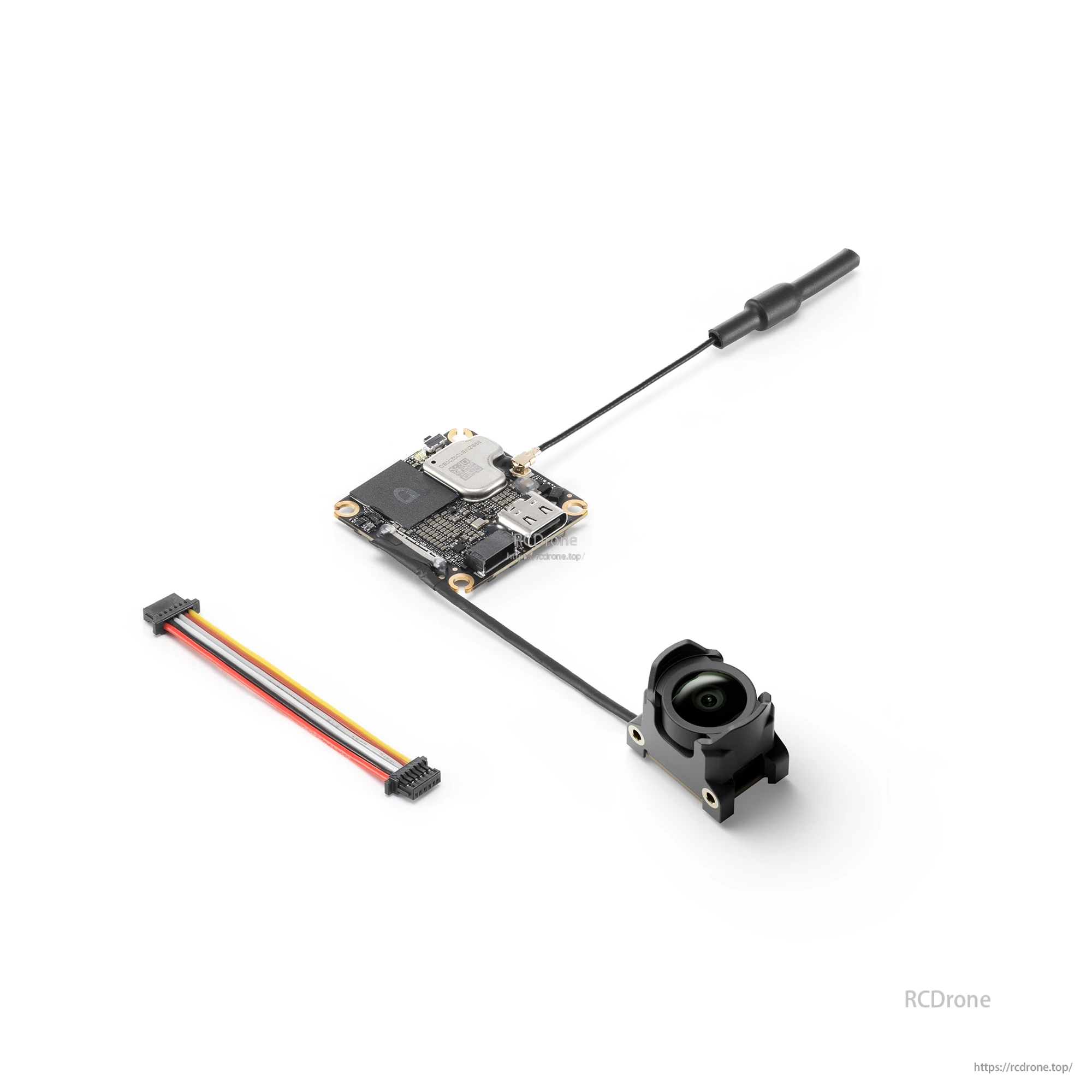 DJI O4 Wide Air Unit kit with transmission board, camera, antenna, and 3-in-1 cable