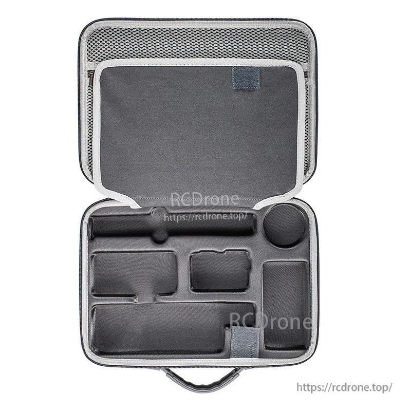 DJI Osmo Action 5 Pro Case, Custom placement for quick-release parts and adapter bracket with partition spring-band design holding filters, cards, and cables.