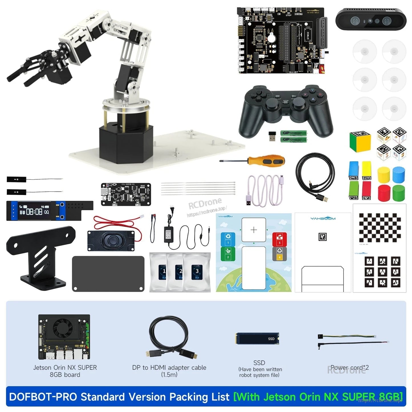 DOFBOT Pro 6-DOF robotic arm kit with Jetson Orin NX SUPER board, depth camera, controller, cables and tools