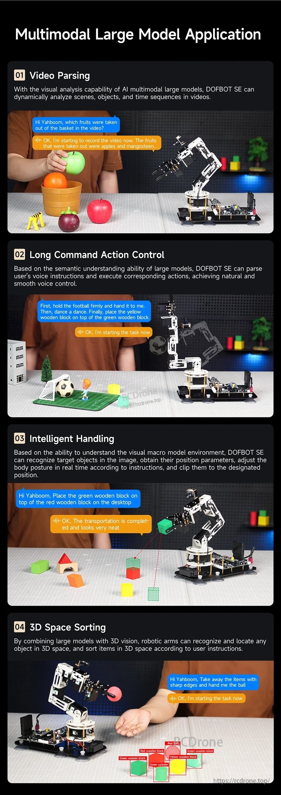 Multimodal large model applications: video parsing, long command action control, intelligent handling and 3D sorting