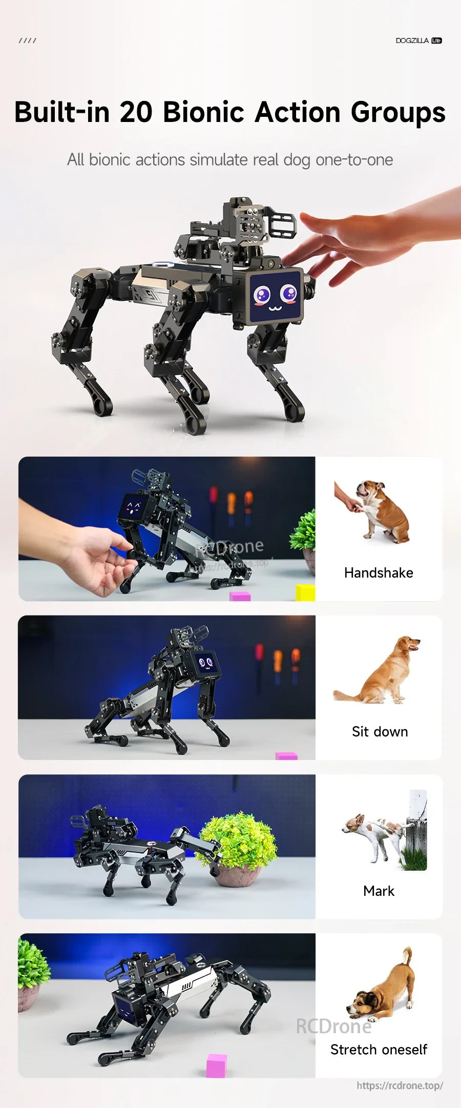 Yahboom DOGZILLA-Lite 15DOF robot dog built-in 20 bionic action groups like handshake and sit down