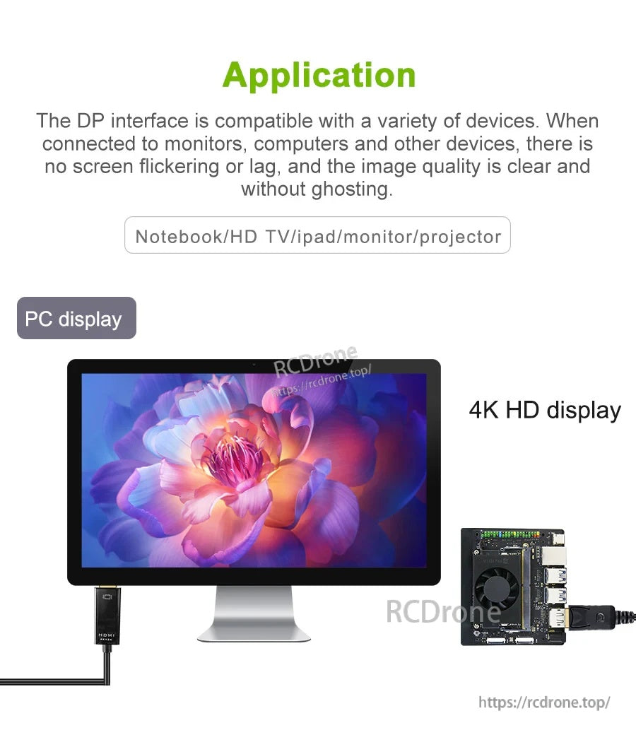 DP to HDMI cable application example from Jetson board to 4K monitor display