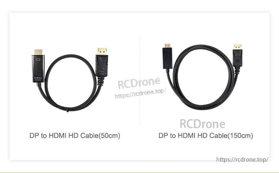 DP to HDMI cable length comparison, 50cm short cable and 150cm long cable options