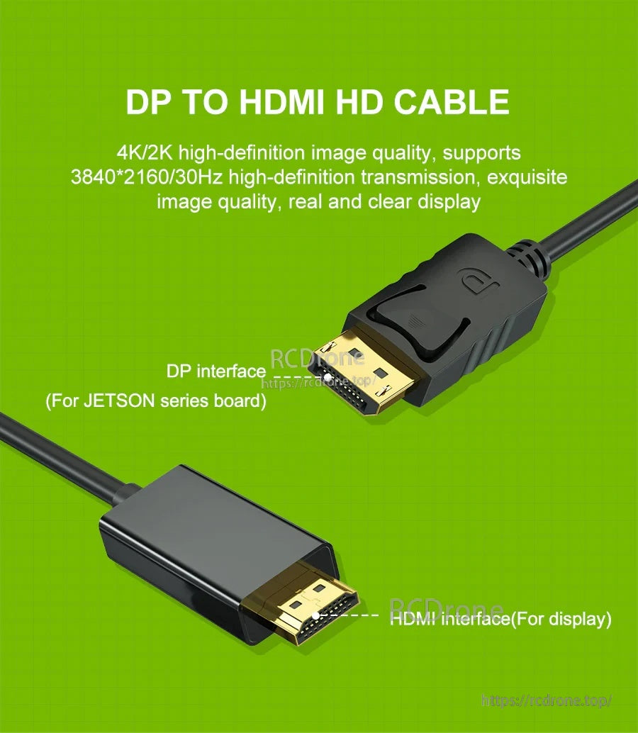 DisplayPort to HDMI cable connector orientation, DP end for Jetson board and HDMI end for display