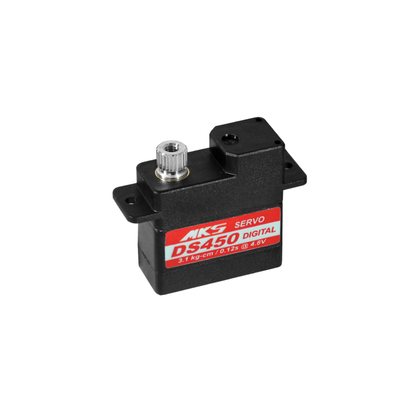 MKS DS450 Digital Servo, MKS DS450 digital servo offers 3.1 kg-cm torque, 0.12s speed at 4.8V, coreless motor, and metal gears for RC helicopters.