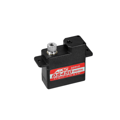 MKS DS450 Digital Servo, MKS DS450 digital servo offers 3.1 kg-cm torque, 0.12s speed at 4.8V, coreless motor, and metal gears for RC helicopters.