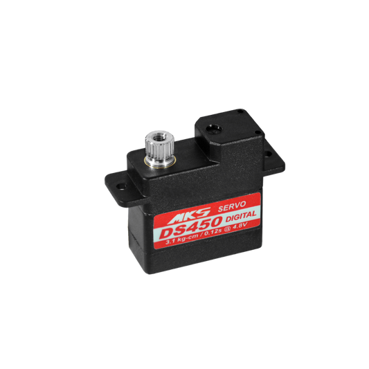 MKS DS450 Digital Servo, MKS DS450 digital servo offers 3.1 kg-cm torque, 0.12s speed at 4.8V, coreless motor, and metal gears for RC helicopters.