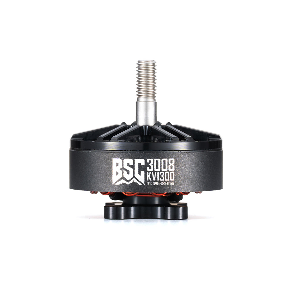 MAD BSC3008 1300KV 6S FPV Drone Motor, MAD BSC3008 KV1300 FPV drone motor with threaded shaft, black bell housing, and BSC 3008 branding
