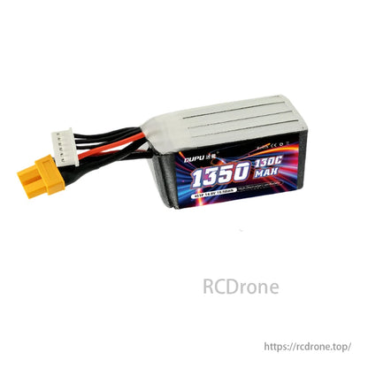 DUPU 1350mAh 130C LiPo battery for FPV drones with XT60 connector.