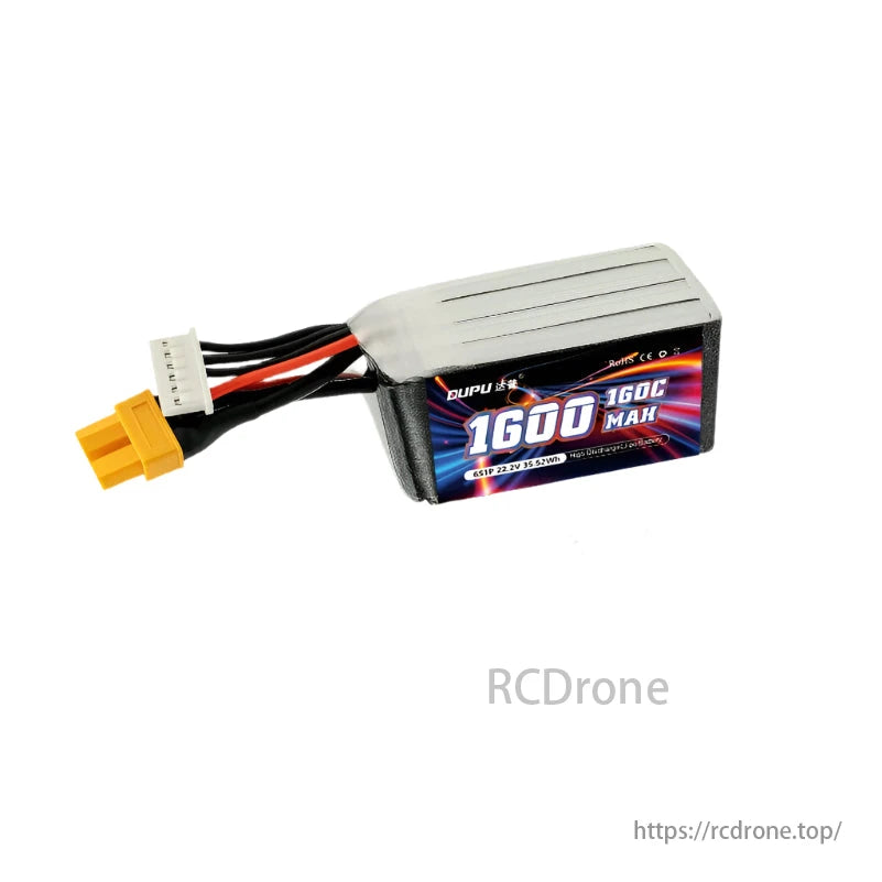 DUPU 1600mAh 160C LiPo battery offers high performance for FPV drones.