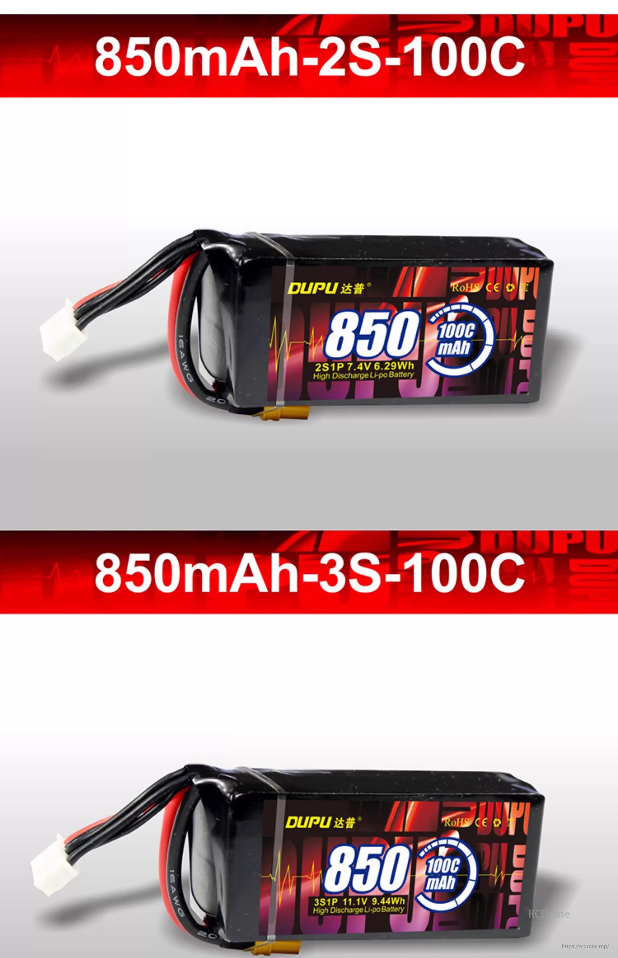 DUPU 2S 3S 850mAh 100C LiPo Battery, DUPU 850mAh LiPo batteries offer high discharge rates in compact 2S and 3S models, ideal for FPV drones. Reliable, efficient, and suited for competitive flying.