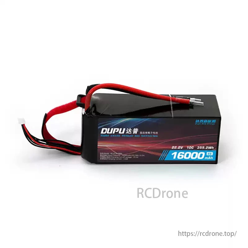 DUPU 6S solid-state Li-ion drone battery: 16000mAh, 22.2V, 10C discharge rate.