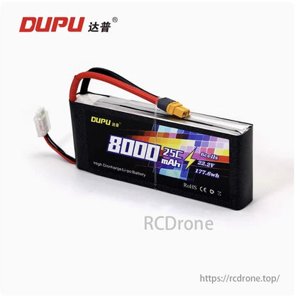 DUPU 8000mAh LiPo battery, 25C, 6S 22.2V, 177.6Wh, XT60 connector, perfect for drones.