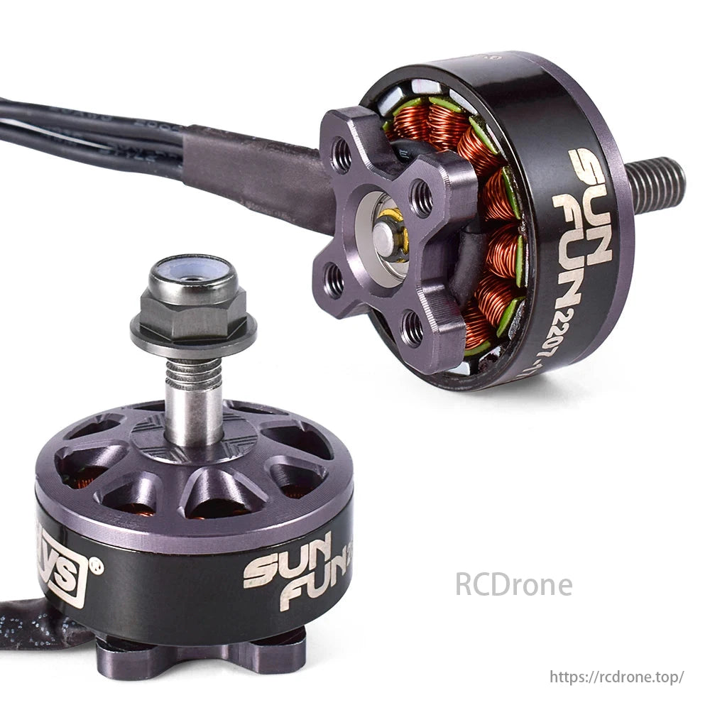 DYS SUN FUN 2207 brushless motor for FPV racing drones, available in various KV ratings.