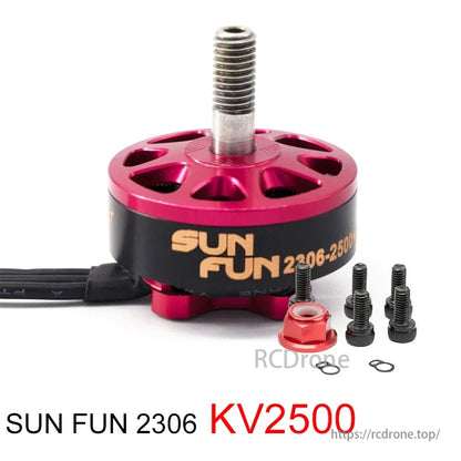 DYS SUN FUN 2306 brushless motor for RC FPV racing drones, quadcopters. CW thread, 5mm shaft, high performance, reliable.