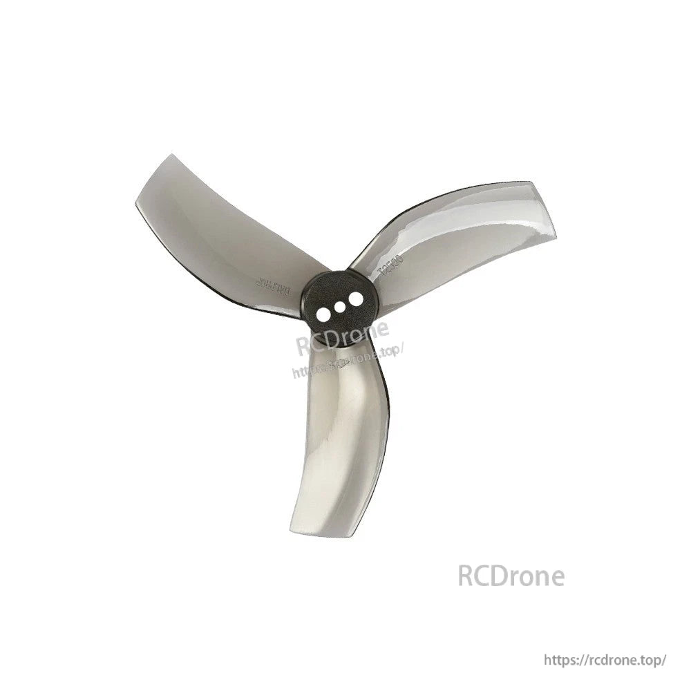 Dalprop Cyclone T2530 tri-blade T-mount drone propeller in translucent gray with three-hole hub