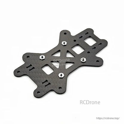 Carbon fiber main plate with slots and installed press nuts for mounting electronics