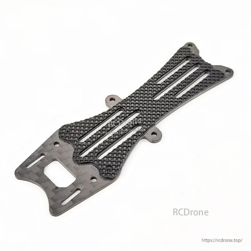 Carbon fiber top plate for toothpick FPV frame with slotted cutouts and mounting holes