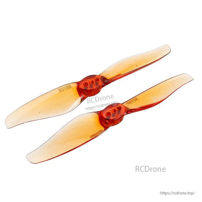 Darwin Gemfan 3018 orange 3-inch 2-blade propeller pair with 3018 size marking on blade