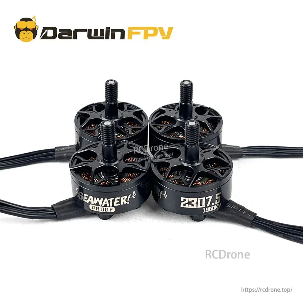 Set of four DarwinFPV 2307.5 1960KV seawater-proof brushless motors with long wire leads