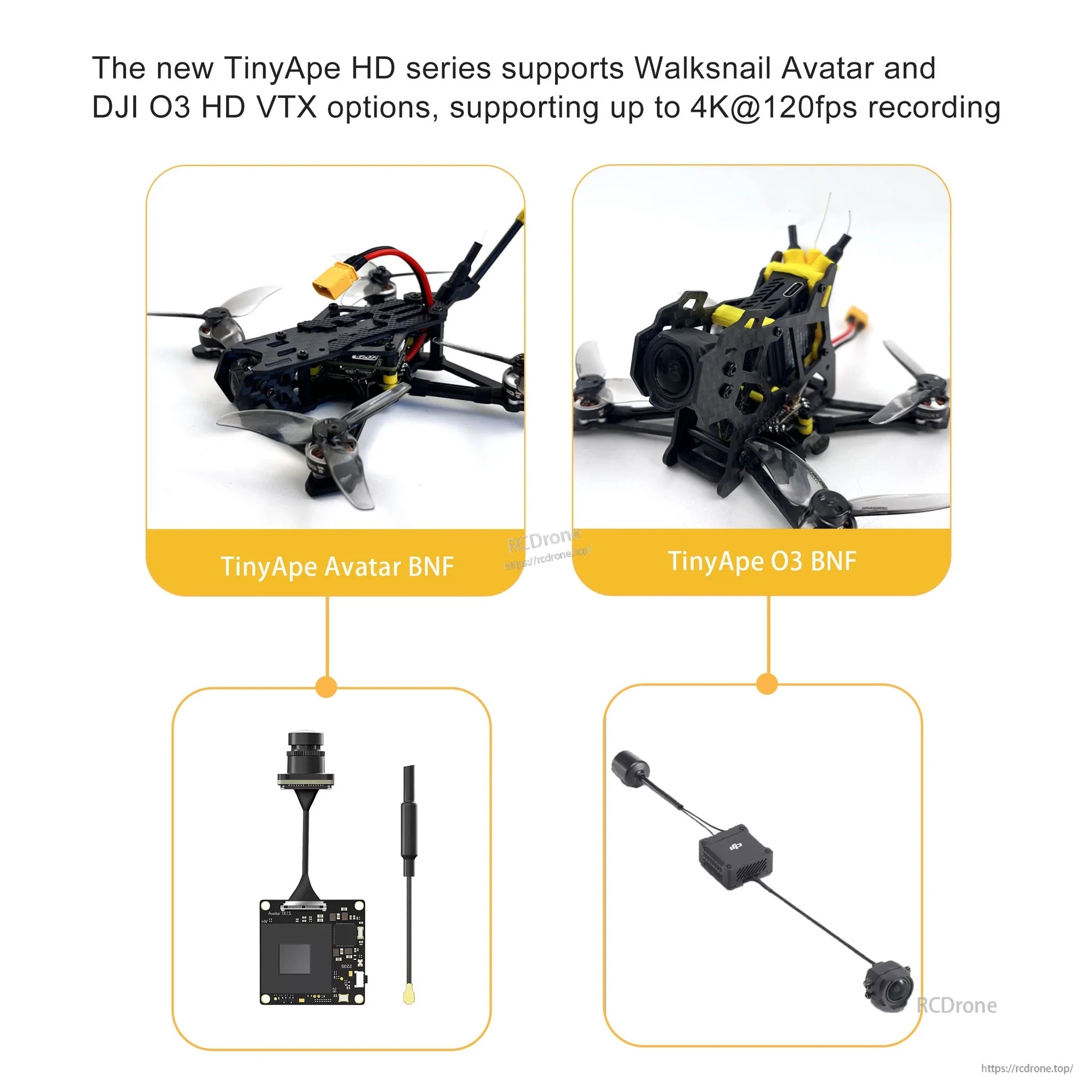 DarwinFPV TinyApe Freestyle frame platform with Avatar and DJI O3 HD VTX build compatibility