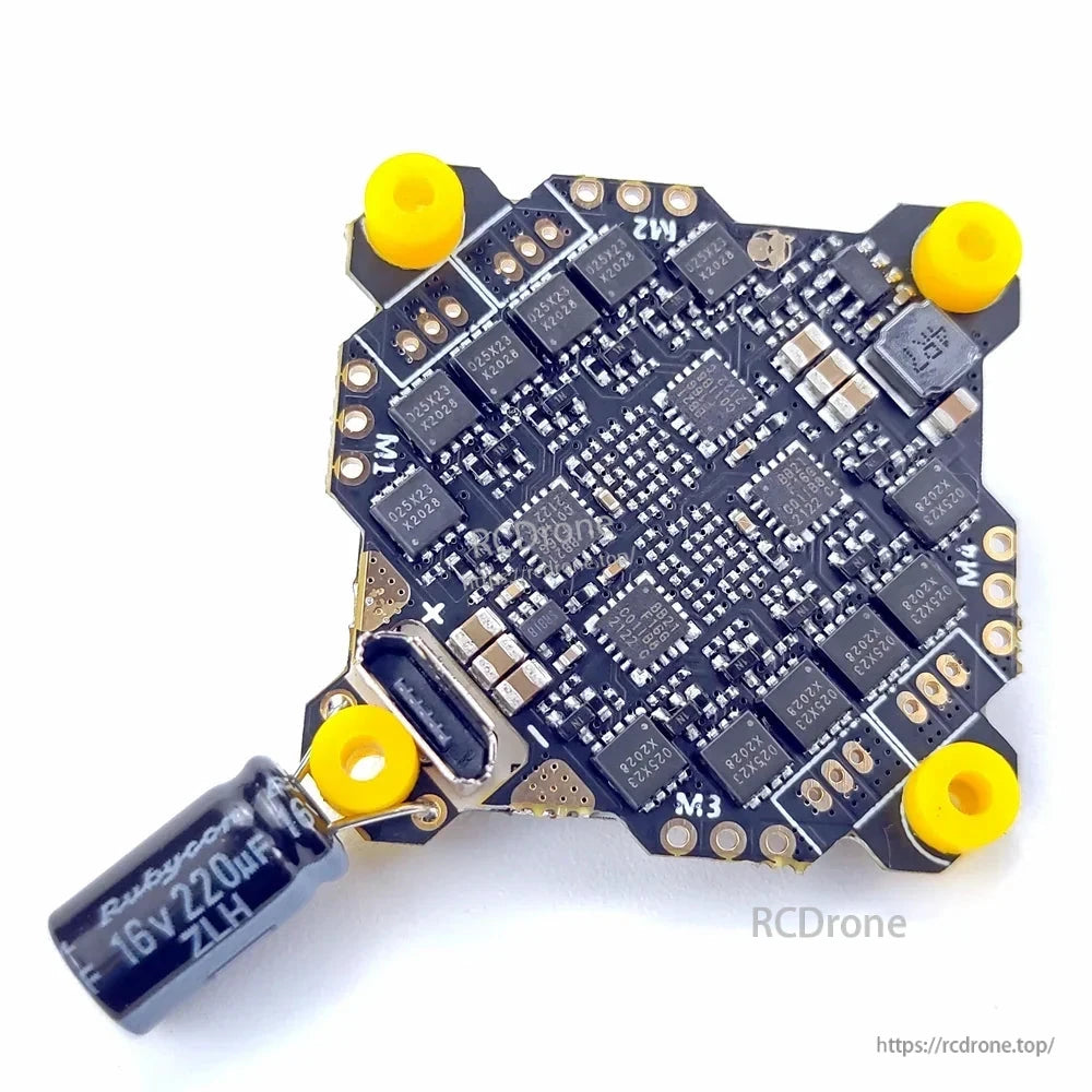 Close-up of included PCB board with surface-mount components and mounting holes