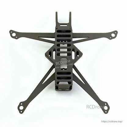 Bottom view of frame showing slotted base plate and mounting cutouts along the center spine