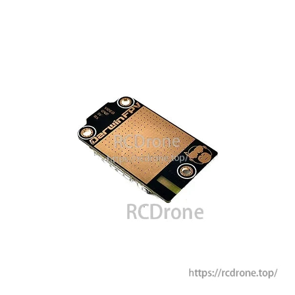 Angled underside view of the VTX PCB with DarwinFPV logo and pad area