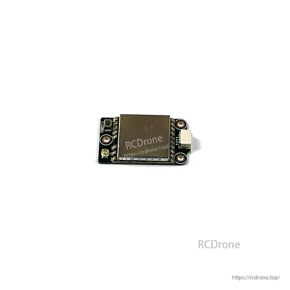 Front view of VTX module with white JST connector on right side and four mounting holes