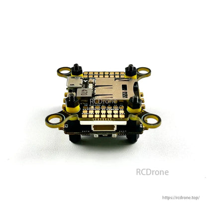 Side profile of stacked boards showing standoffs, SD card slot height, and bottom connector opening