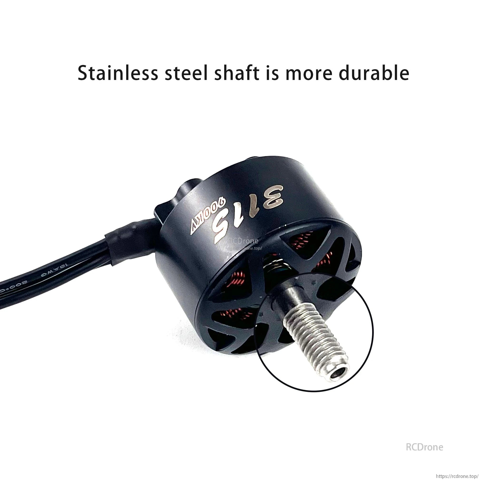 DarwinFPV 3115 900KV brushless motor with stainless steel shaft for enhanced durability.
