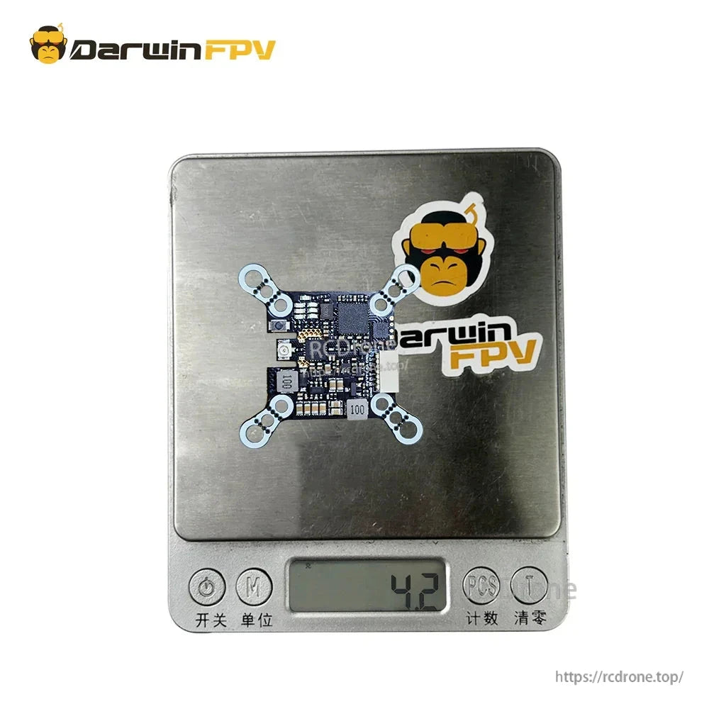 DarwinFPV Baby Ape VTX on digital scale showing 4.2 g weight