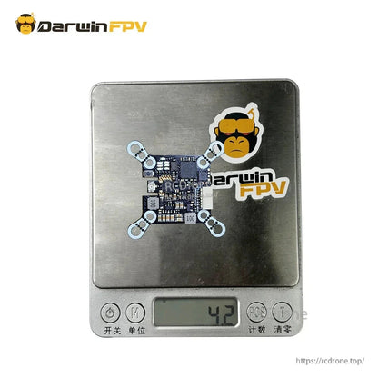 DarwinFPV Baby Ape VTX on digital scale showing 4.2 g weight
