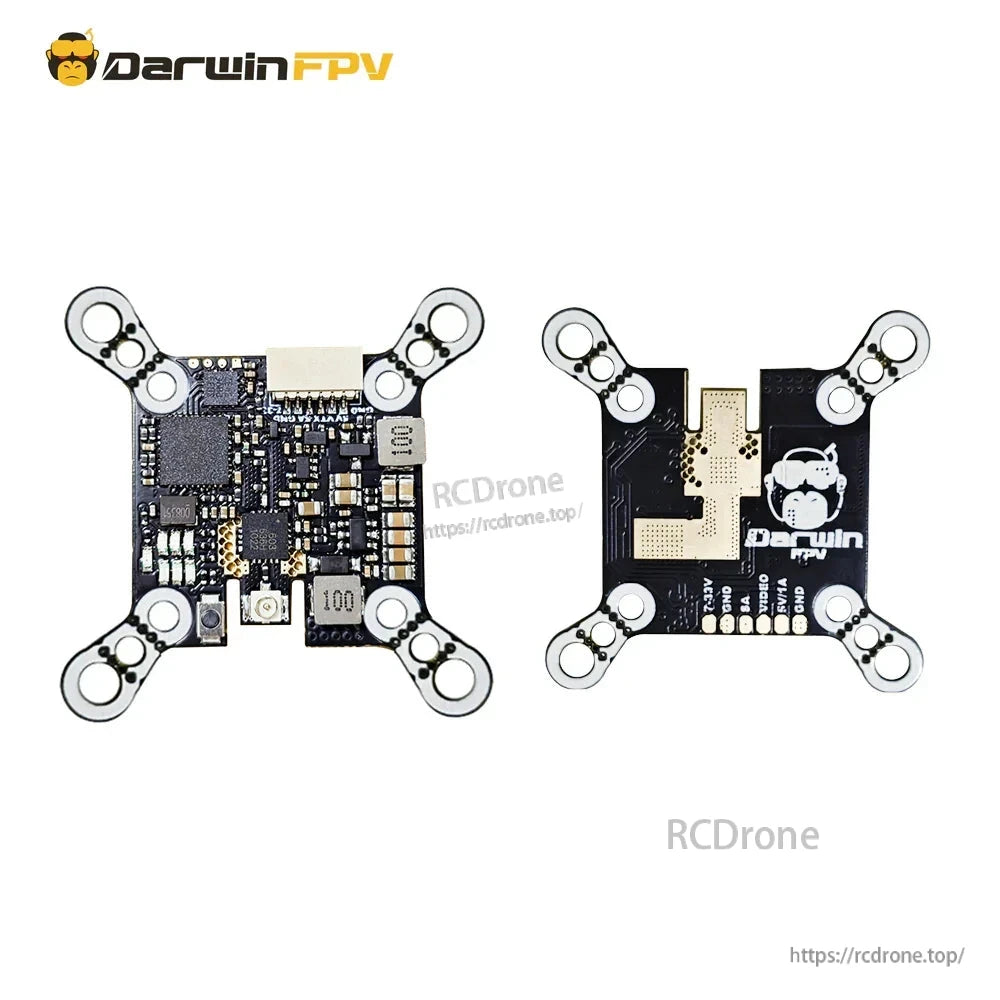 DarwinFPV Baby Ape VTX front and back side comparison showing components and logo side