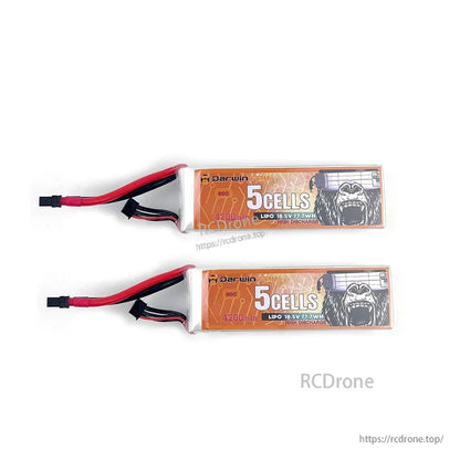 Two DarwinFPV 5S 4200mAh LiPo batteries shown for comparison, both with leads and balance plugs