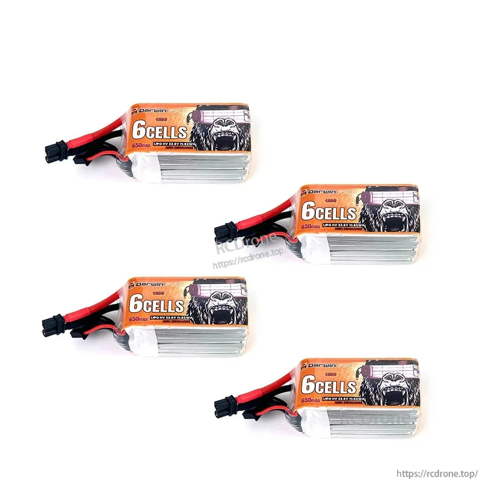 Four 6-cell 650mAh LiPo battery packs arranged on white background, each with leads visible