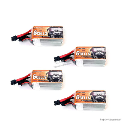 Four 6-cell 650mAh LiPo battery packs arranged on white background, each with leads visible