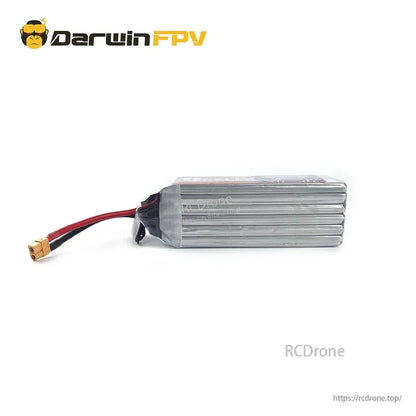 Side profile of LiPo battery showing stacked cell layers and XT60 connector lead