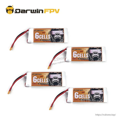 Four DarwinFPV 6-cell 8200mAh LiPo batteries arranged in a set on white background
