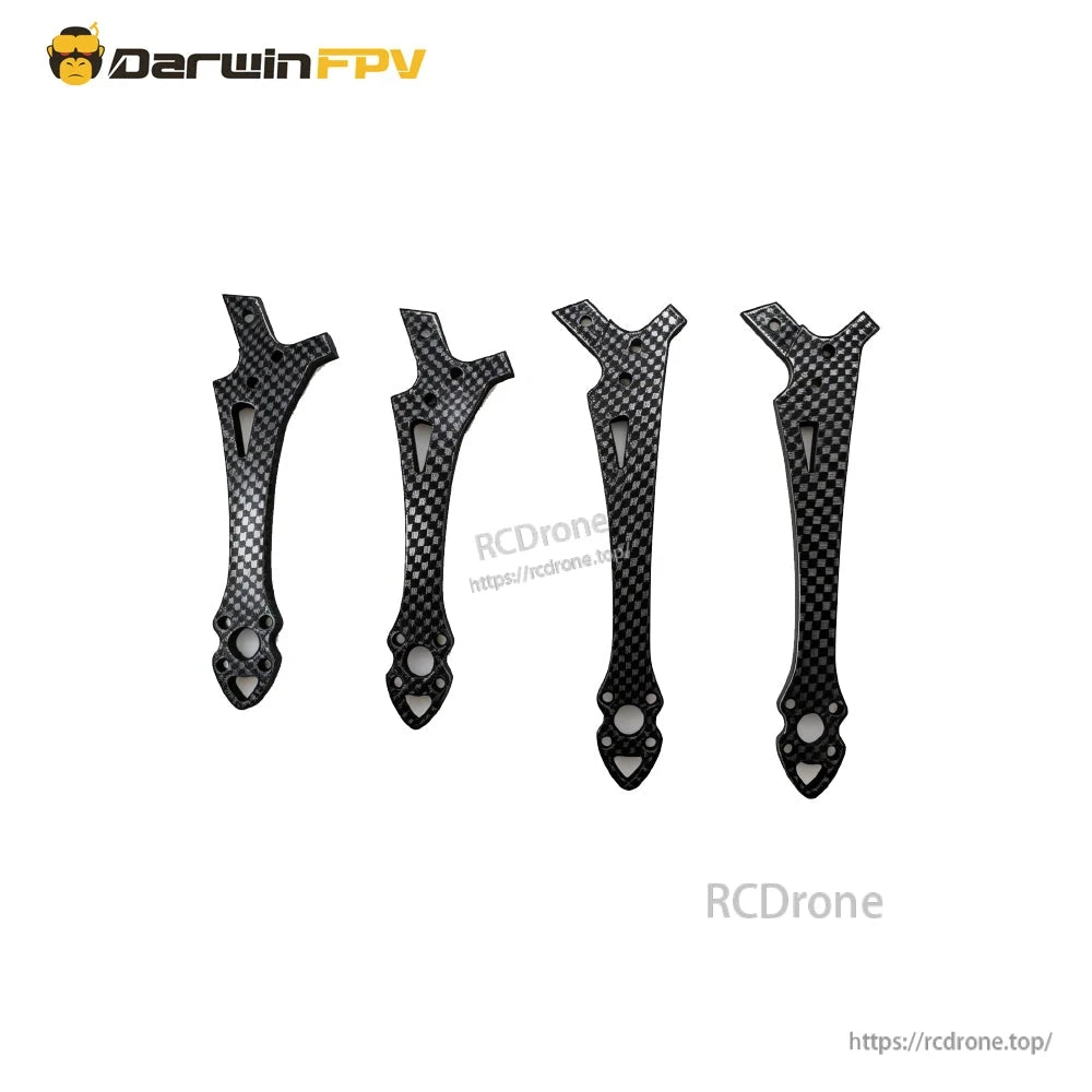 Four carbon fiber FPV frame arms shown as a set, two left and two right