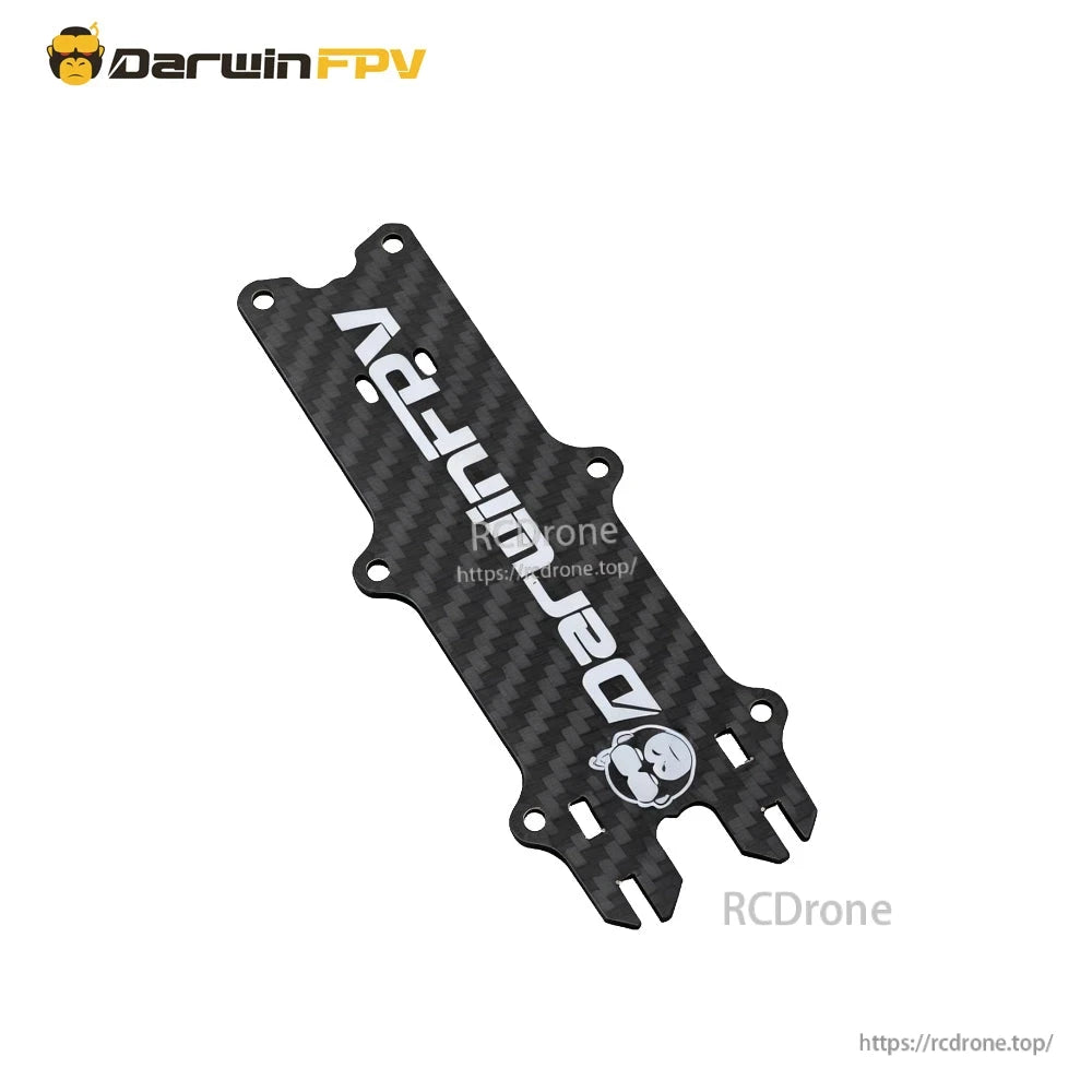 DarwinFPV branded carbon fiber top plate with mounting holes, shown at an angle