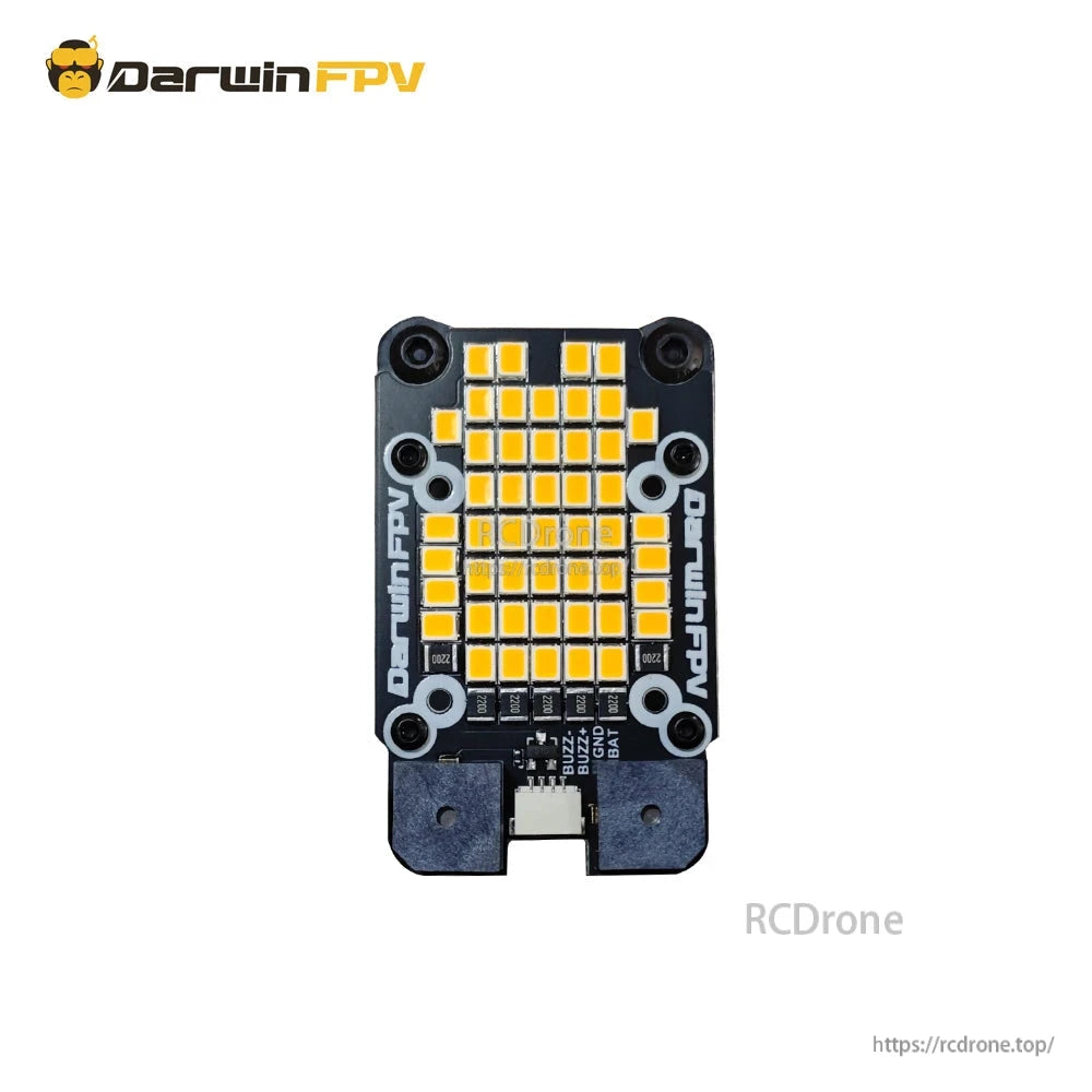 DarwinFPV LED board module with yellow LED matrix and plug connector, mounting holes at corners