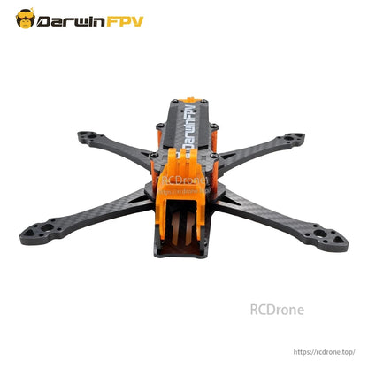 DarwinFPV ApeStyle D6 frame kit front view with orange TPU camera cage and carbon fiber arms